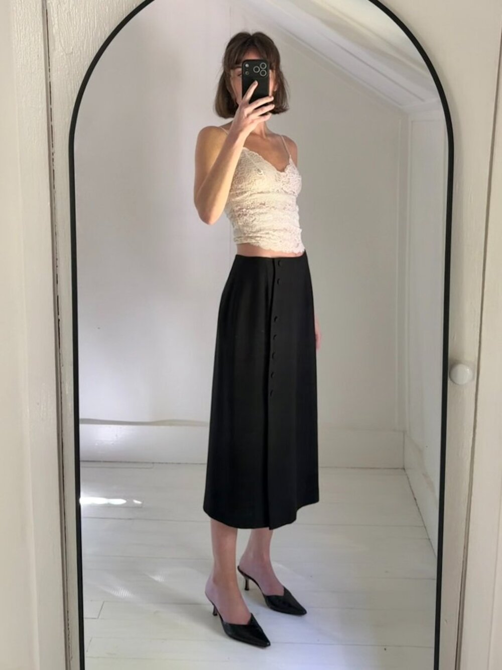 Saks Fifth Avenue Vintage 90s Button Front Midi Pencil Skirt Black Size 10